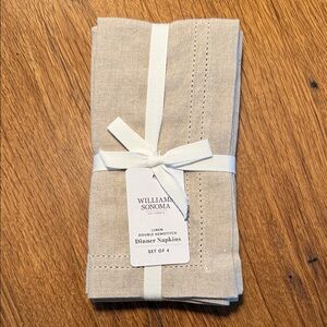 Williams Sonoma Beige hemstitched 100% Linen Napkin Set of four